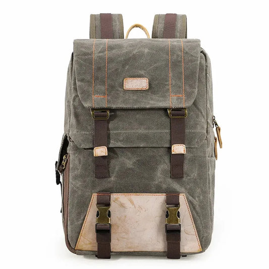KTX-269715 Vintage Waterproof Waxed Canvas Camera Backpack in Green, Khaki, Dark Grey