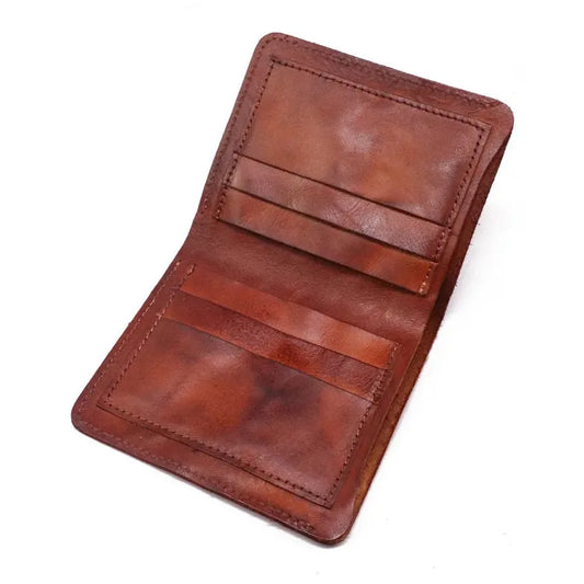 KTX-874387 Top Layer Cowhide Leather Wallet with Multiple Card Slots - Retro Vegetable Tanned Mini Wallet