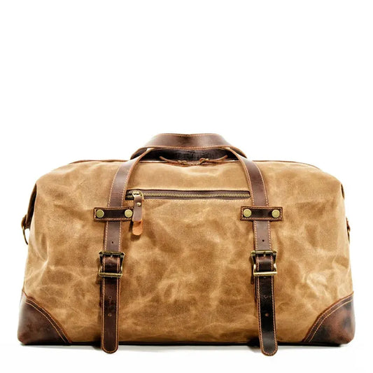 KTX-369363 Waterproof Waxed Canvas Duffle Bag with Leather Accents for Men - 52cm x 22cm x 30cm