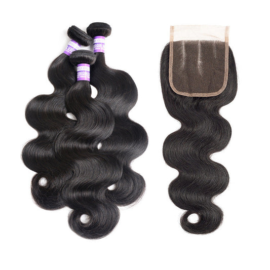 KTX-231059 Brazilian Human Hair Bundles with Closure for Natural Style and Versatility