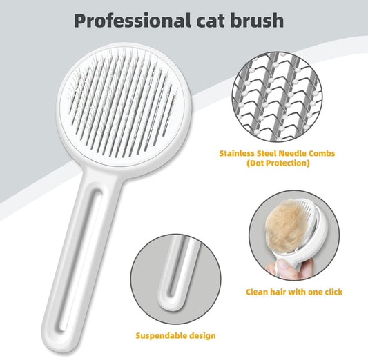 JMT-340362 Self-Cleaning Cat Brush with Release Button for Effective Shedding and Grooming