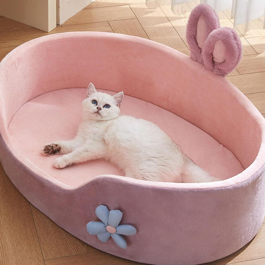 JMT-416330 Cozy Pink Rabbit Ear Dog and Cat Bed with Removable, Washable Cover for Small to Medium Breeds