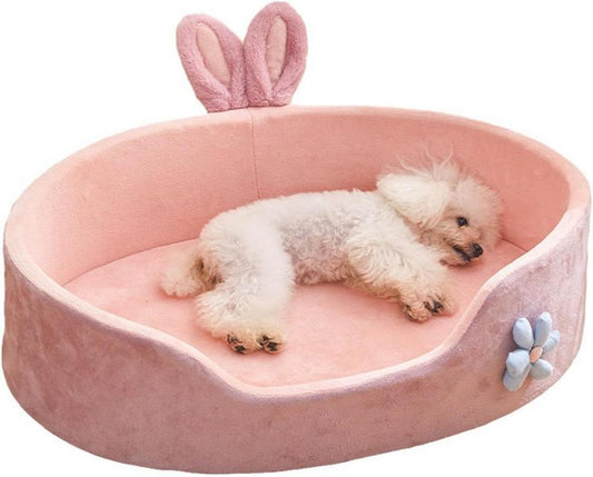 JMT-416330 Cozy Pink Rabbit Ear Dog and Cat Bed with Removable, Washable Cover for Small to Medium Breeds