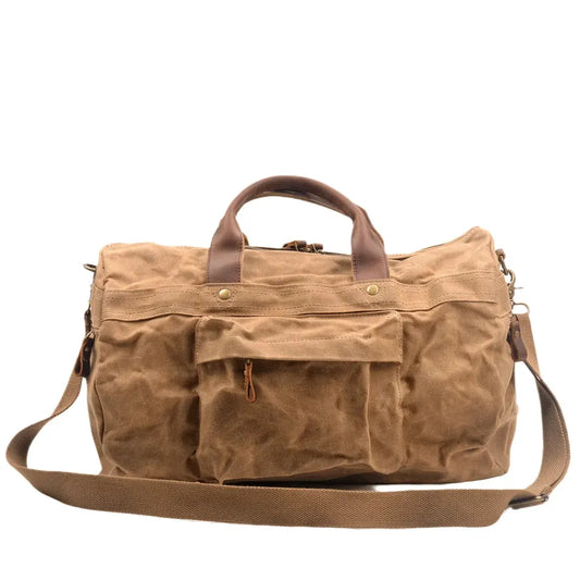 KTX-271059 Leisure Oil Wax Canvas Travel Handbag with Large Capacity for Outdoor Adventures