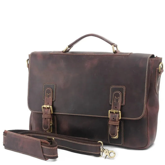 JMT-469450 Genuine Leather Business Shoulder Briefcase for Men - Retro Design, 40cm Size