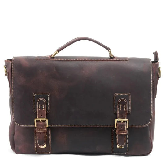 JMT-469450 Genuine Leather Business Shoulder Briefcase for Men - Retro Design, 40cm Size