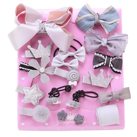 KTX-132755 Children's Handmade Hair Accessories Set with Bows - 18-Piece Collection in Various Colors and Packaging Options