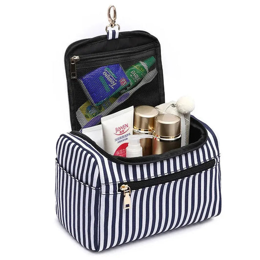 KTX-399827 Large Portable Canvas Makeup Bag with Stripes for Organised Storage
