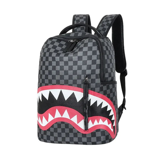KTX-069843 Sprayground Backpack Large Capacity Waterproof PU Polyester Shark Design Laptop Black Backpack for School and Travel