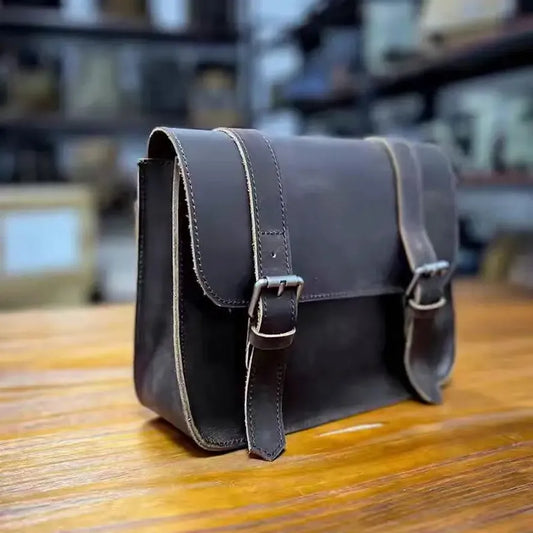 KTX-057299 Vintage Leather Motorcycle Side Bag for Outdoor Riding, Durable and Stylish Design, Available in Red Brown and Black