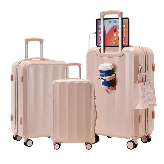 KTX-654547 Set of 4 Durable Lightweight Hard Shell Travel Suitcases with Wheels