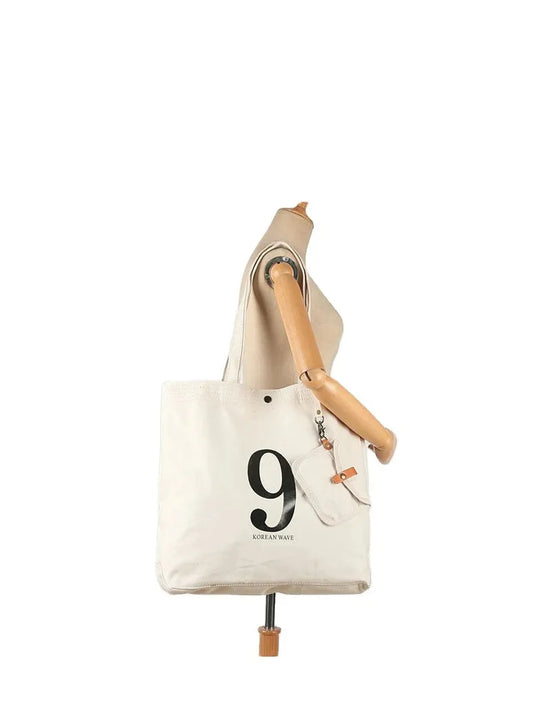 KTX-611091 Korean-Inspired Large Capacity Canvas Shoulder Tote Bag for Women