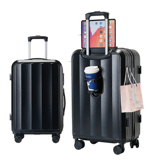 KTX-047763 Compact Mini Travel Luggage Set with Cup Holder - 3 Piece 20 Inch ABS Suitcase Collection