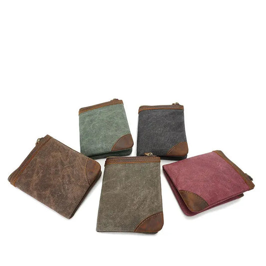 KTX-136531 Handmade Retro Waterproof Oil Wax Canvas Wallet for Men - Foldable Short Design