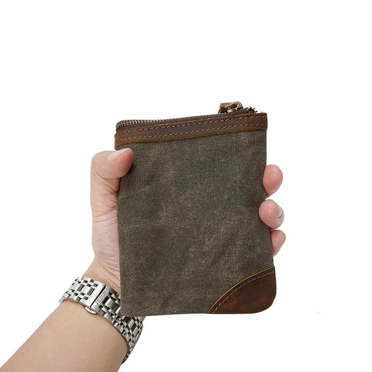 KTX-136531 Handmade Retro Waterproof Oil Wax Canvas Wallet for Men - Foldable Short Design
