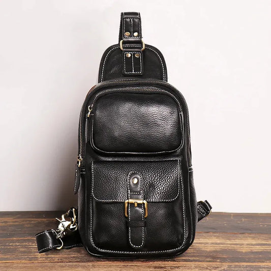 KTX-549971 Retro Leather Chest Bag for Men - Genuine Crazy Horse Leather Messenger Bag in Multiple Colours