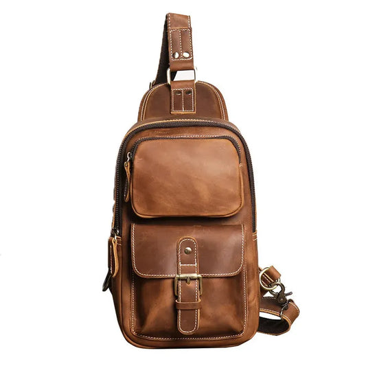 KTX-549971 Retro Leather Chest Bag for Men - Genuine Crazy Horse Leather Messenger Bag in Multiple Colours