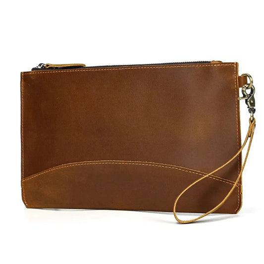 KTX-268755 Vintage Leather Handbag for Men - Large Capacity Crazy Horse Leather Clutch with Zipper Closure