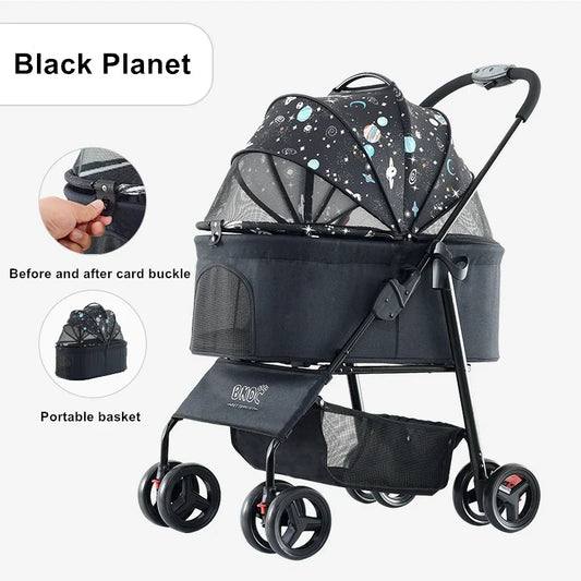 JMT-601226 Luxury Folding Pet Stroller for Comfortable Outdoor Travel with Dogs