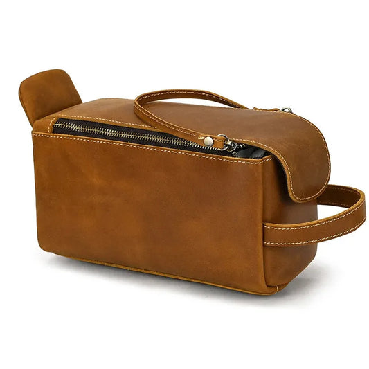 KTX-482323 Retro Large Capacity Cowhide Leather Wash Bag for Men and Women
