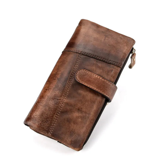 KTX-103763 Retro Leather Wallet with Multi-Card Slots and Snap Closure in Genuine Cowhide