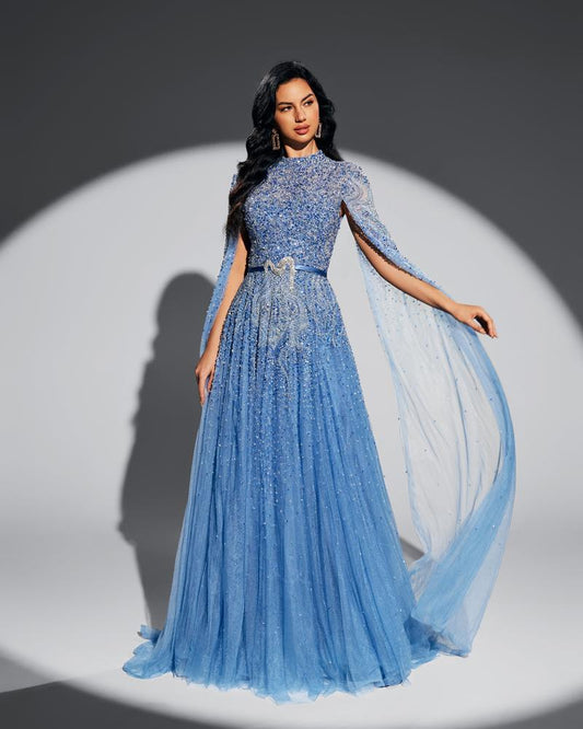 KTX-019603 Elegant Blue Dress for Women - Model EZ25004