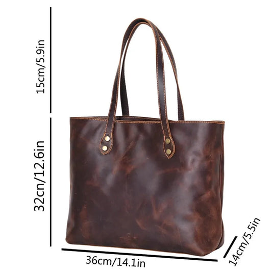 KTX-250643 Custom Logo Genuine Leather Tote Bag for Women - Casual Crazy Horse Shoulder Handbag