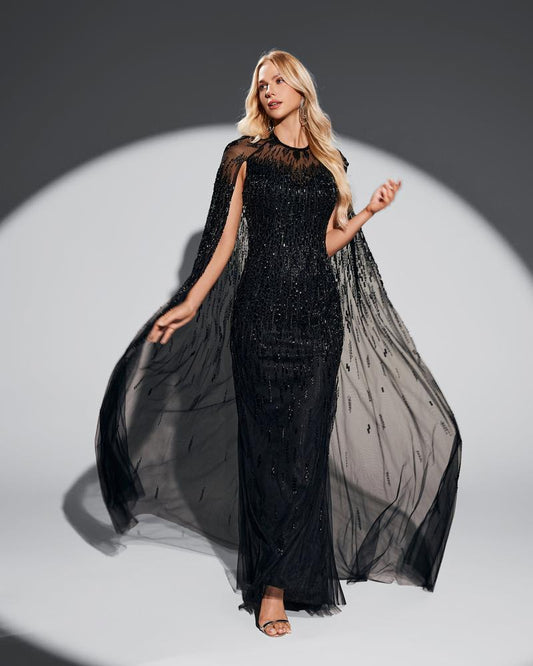 KTX-593619 Sophisticated Black Evening Dress for Women - Elegant Nightwear with Timeless Style