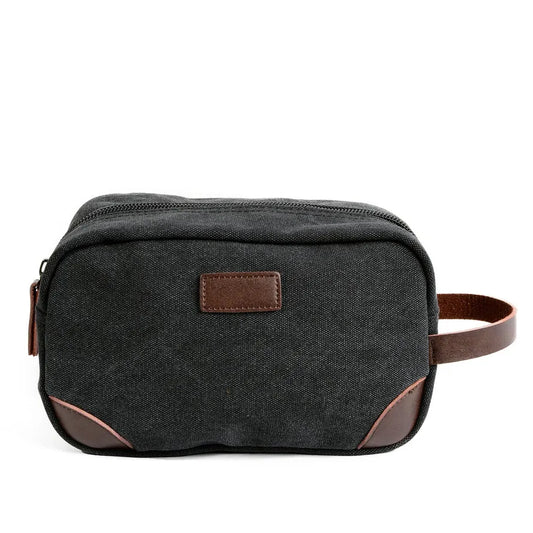 KTX-777235 Canvas Toiletry Bag for Men - PU and Cowhide Material, 24cm x 10cm x 14cm