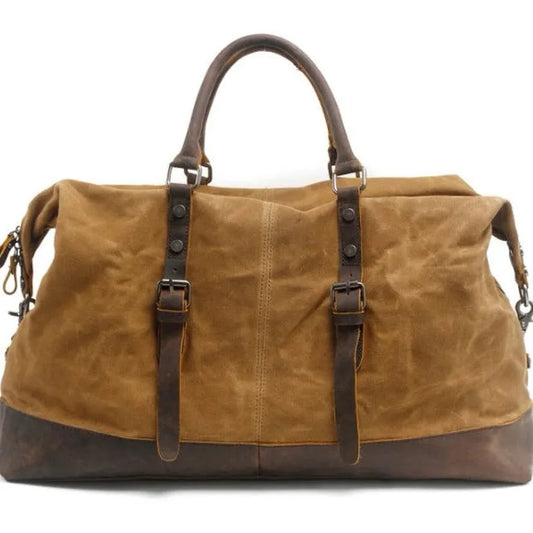 KTX-041683 Vintage Canvas Duffel Bag for Men - Large Tote Luggage, 54cm x 23cm x 42cm, Cowhide Accents