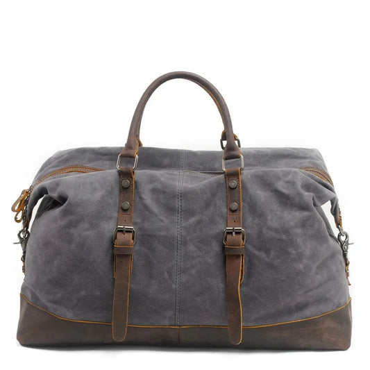 KTX-041683 Vintage Canvas Duffel Bag for Men - Large Tote Luggage, 54cm x 23cm x 42cm, Cowhide Accents