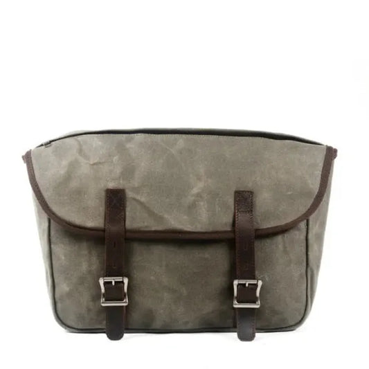 KTX-991763 Detachable Waxed Canvas Motorcycle Saddle Bag with Leather Accents and Zip Closure