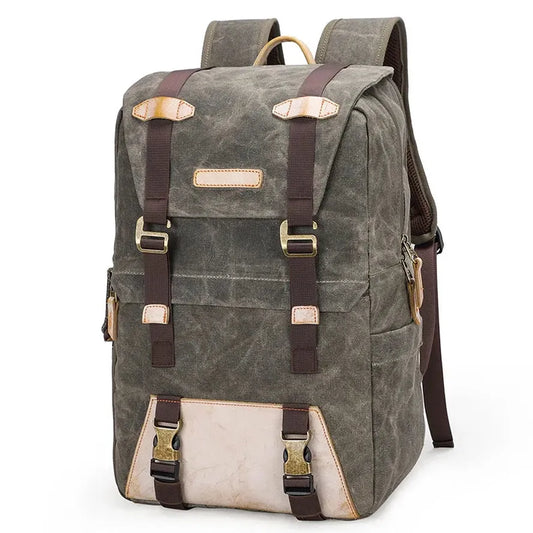 KTX-138643 Vintage Waterproof Waxed Canvas Camera Backpack for Professional Photography