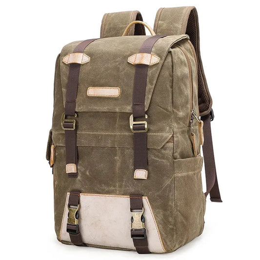 KTX-138643 Vintage Waterproof Waxed Canvas Camera Backpack for Professional Photography