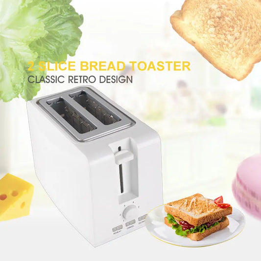 KTX-108051 Compact 750W White 2-Slice Plastic Bread Toaster for Efficient Toasting