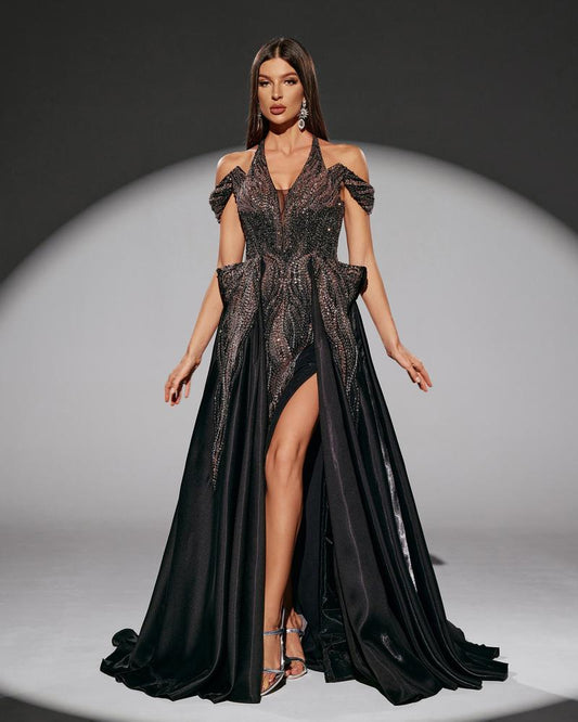 KTX-076243 Elegant Black Evening Dress - Model EZ25218 for Women's Formal Wear