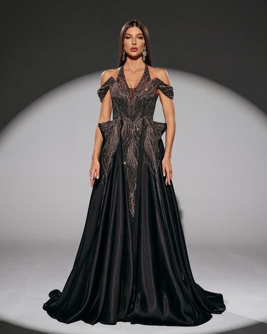 KTX-076243 Elegant Black Evening Dress - Model EZ25218 for Women's Formal Wear