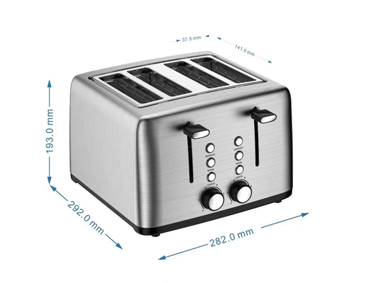 KTX-599571 4-Slice Wide Slot Stainless Steel Toaster with Red Indicator Light and Multi-Function Capability