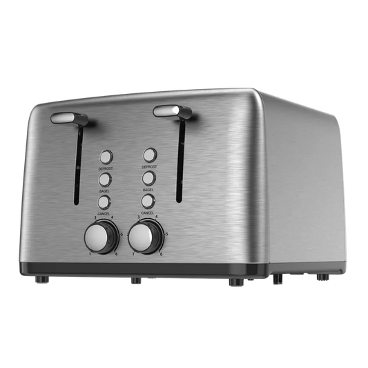 KTX-599571 4-Slice Wide Slot Stainless Steel Toaster with Red Indicator Light and Multi-Function Capability