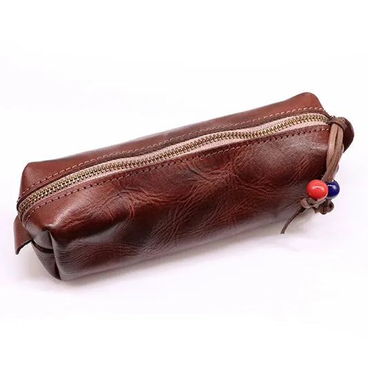 KTX-070995 Handmade Cowhide Large Capacity Zipper Storage Bag for Glasses and Accessories