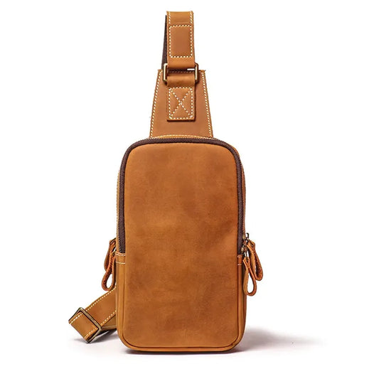 KTX-091219 Men's Casual Leather Chest Bag with Large Capacity in Brown and Coffee