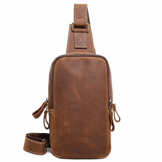KTX-091219 Men's Casual Leather Chest Bag with Large Capacity in Brown and Coffee