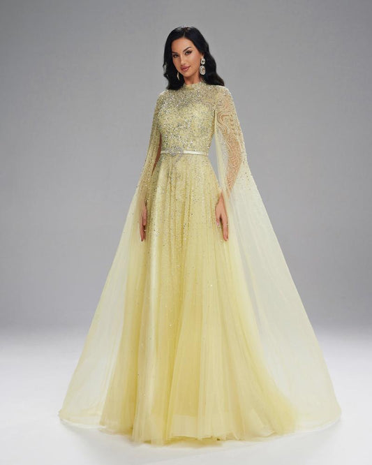 KTX-954067 Elegant Yellow Evening Dress with Flattering Silhouette