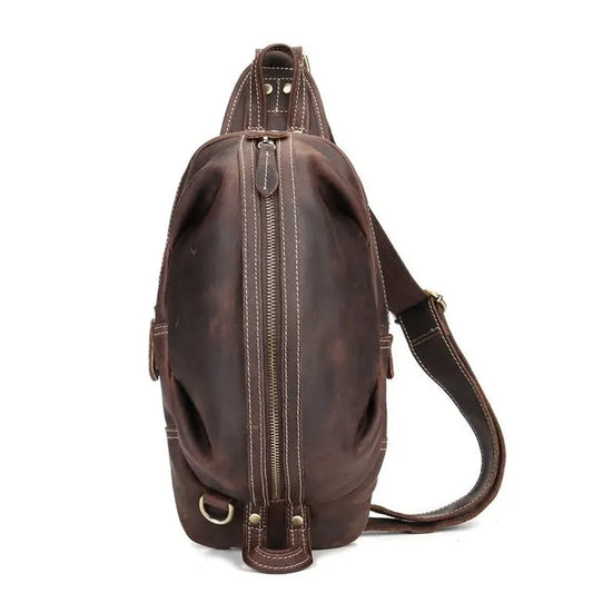 KTX-484435 Handmade Genuine Leather Men's Crossbody Chest Bag in Brown/Black/Coffee