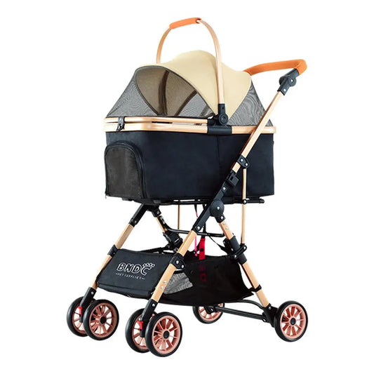 JMT-814794 Lightweight Gold Colour Foldable Pet Stroller for Easy Travel and Outdoor Use