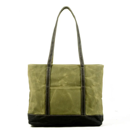 KTX-873235 Vintage Waxed Canvas and Leather Shoulder Bag - Eco-Friendly, Waterproof and Stylish Travel Tote