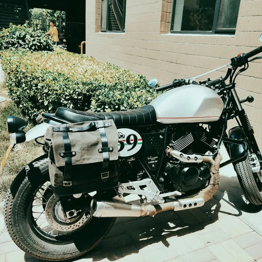 KTX-958995 Retro Waterproof Canvas and Cowhide Splicing Motorcycle Backpack