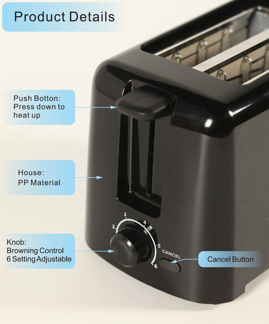 KTX-501267 750W 2-Slice Electronic Toaster for Quick and Even Toasting of Bread