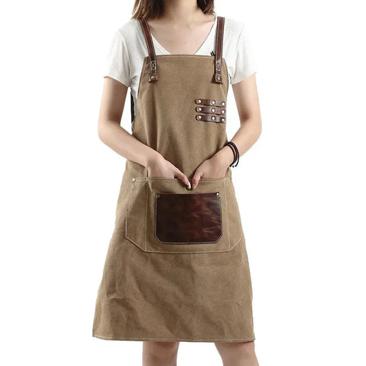 KTX-618963 Adjustable Cross Strap Multi-Purpose Canvas Apron with Tool Pocket for Gardening and Cooking