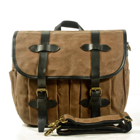 KTX-417747 Custom Waxed Canvas Motorcycle Side Bag - Adventure Dry Pack, Vintage Design, Zipper Closure, 9.6L Capacity